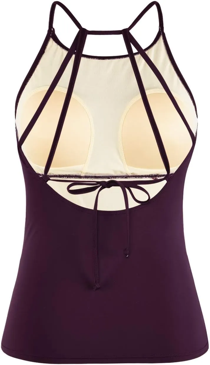Cadocado Women's Tankini Top Strappy Back Bathing Suit Slimming Control Swimsuits Top Ruched Swimwear Top Only