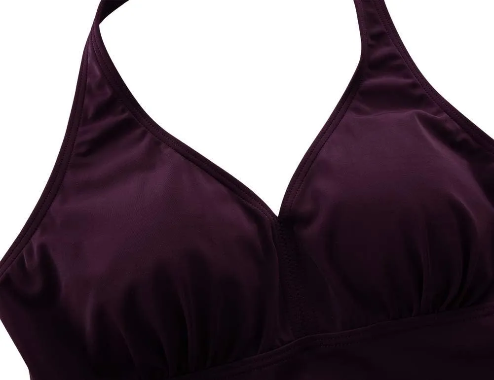 Cadocado Women's Tankini Top Strappy Back Bathing Suit Slimming Control Swimsuits Top Ruched Swimwear Top Only