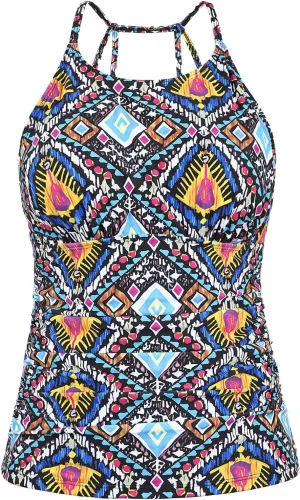 Cadocado Women's Tankini Top Strappy Back Bathing Suit Slimming Control Swimsuits Top Ruched Swimwear Top Only