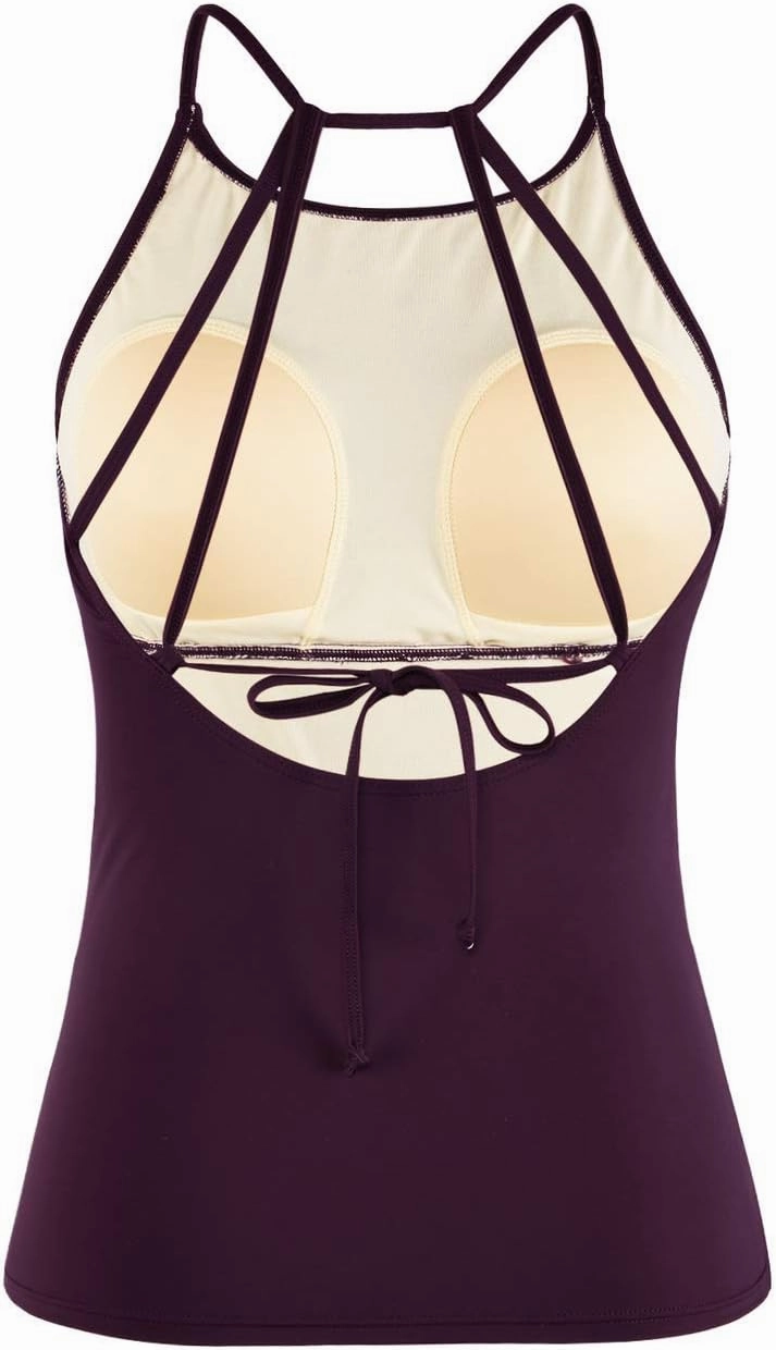 Cadocado Women's Tankini Top Strappy Back Bathing Suit Slimming Control Swimsuits Top Ruched Swimwear Top Only