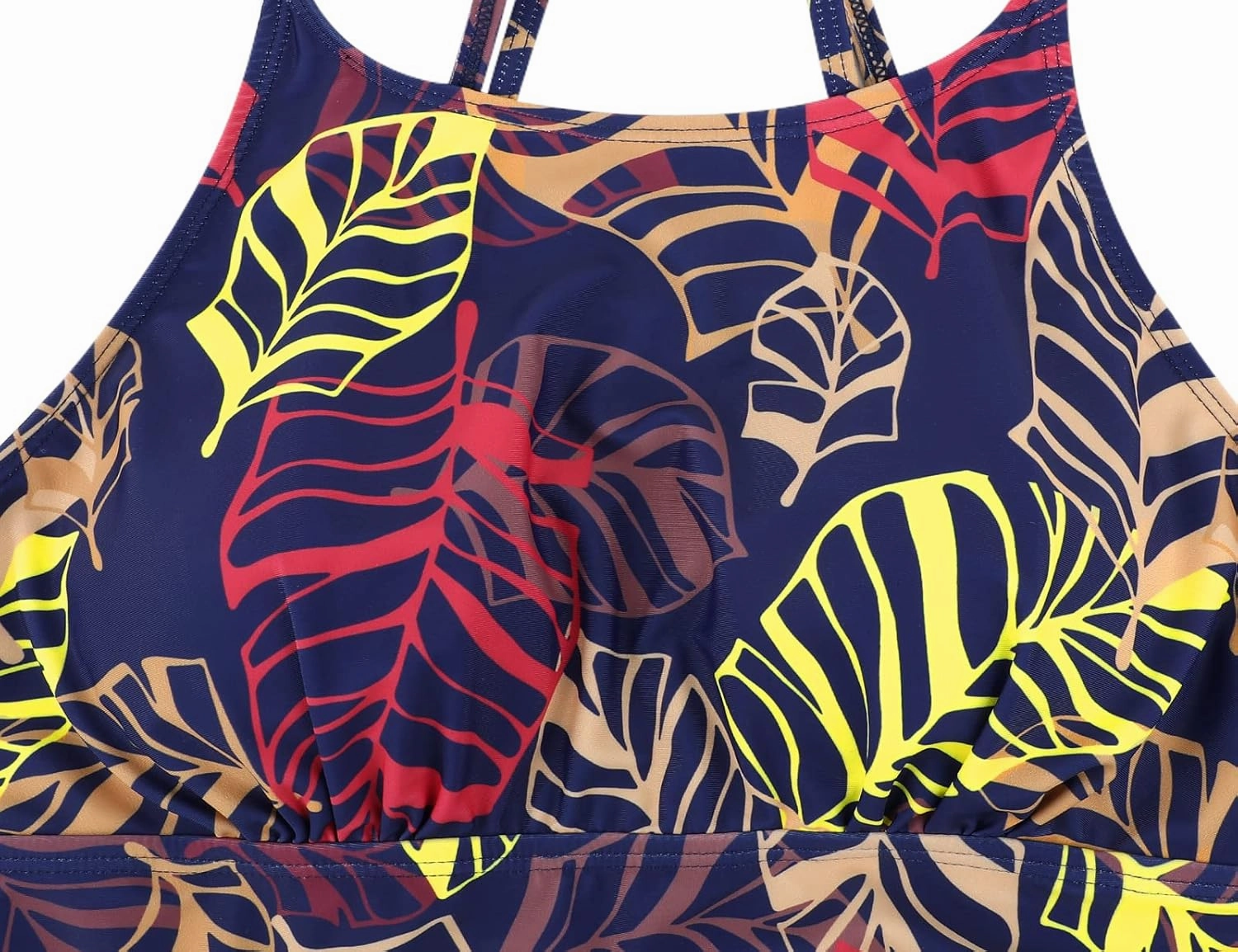 Cadocado Women's Tankini Top Strappy Back Bathing Suit Slimming Control Swimsuits Top Ruched Swimwear Top Only