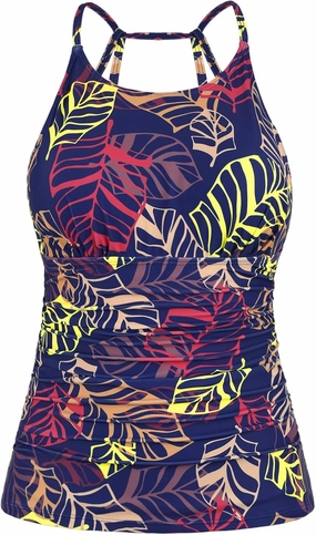 Cadocado Women's Tankini Top Strappy Back Bathing Suit Slimming Control Swimsuits Top Ruched Swimwear Top Only
