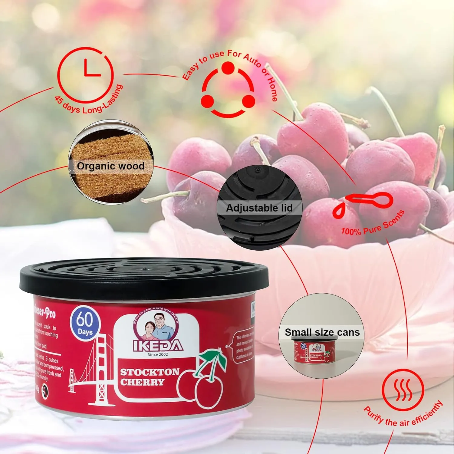 Car Air Freshener: Stockton Cherry Scent | Car Scents | Odor Eliminator Essential | Long-Lasting | Strong Fragrance | For Home Closet | 1.5 Oz | Pack of 4…
