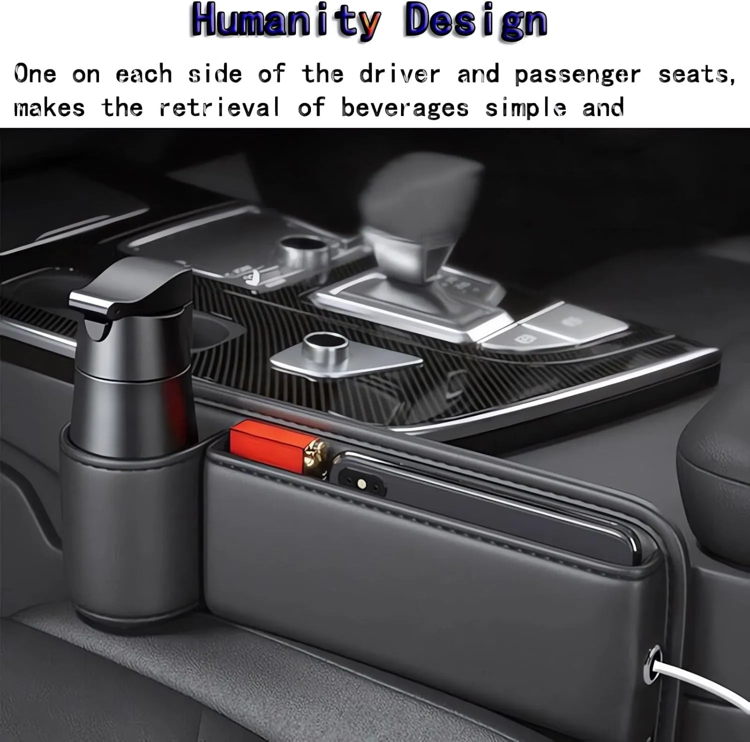 Car Seat Gap Filler, Leather Cup Holder Gap Bag, Adjustable Car Seat Storage Box with Cup Holder, Universal Seat Gap Organizer for Glasses Phones Keys and Cards (Beige, Driver's Seat)