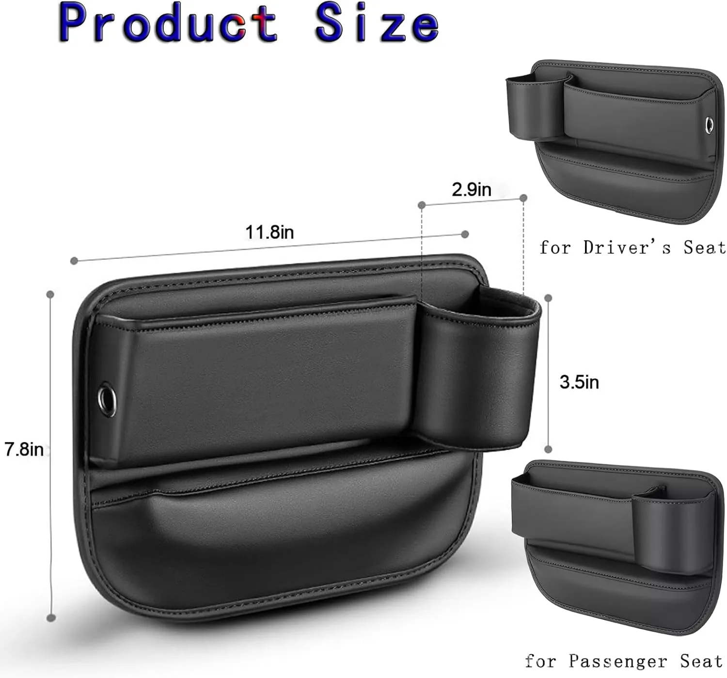 Car Seat Gap Filler, Leather Cup Holder Gap Bag, Adjustable Car Seat Storage Box with Cup Holder, Universal Seat Gap Organizer for Glasses Phones Keys and Cards (Beige, Driver's Seat)