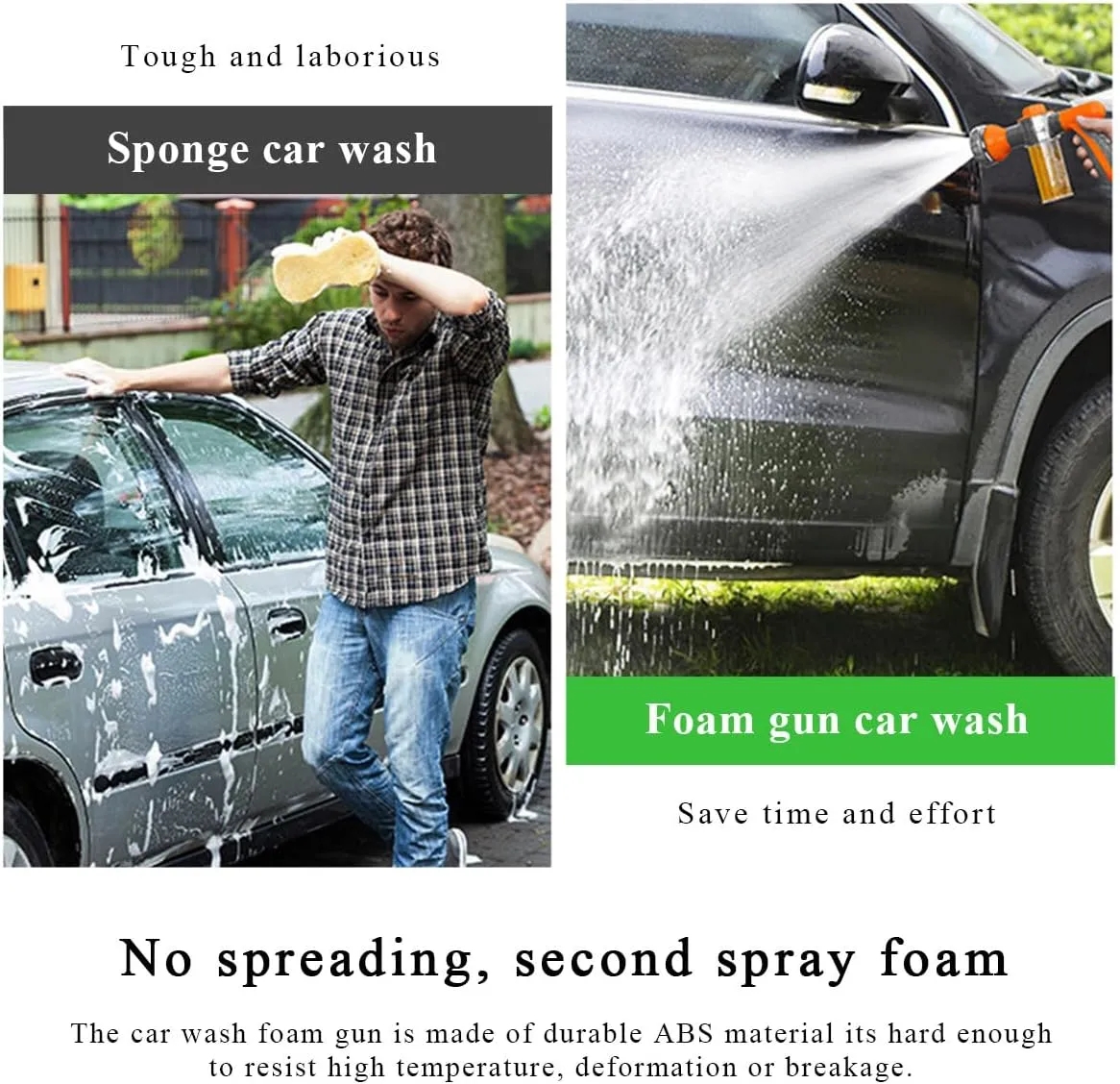Car Wash Foam Gun, High Pressure Hose Nozzle Sprayer with 8 Adjustable Watering Patterns, Bubble Cleaning Blaster with 3.5oz Soap Dispenser Bottle for Car Lawn Plants (Black-4 Connectors)