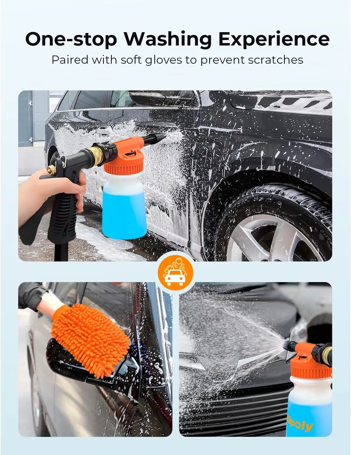 Car Wash Foam Gun   Microfiber Wash Mitt - Car Foam Sprayer - Foam Cannon for Hose - Spray Foam Gun Cleaner - Snow Foam Blaster for Cars, Boats, RVs, Foam Cannon Connects to Any Garden Hose