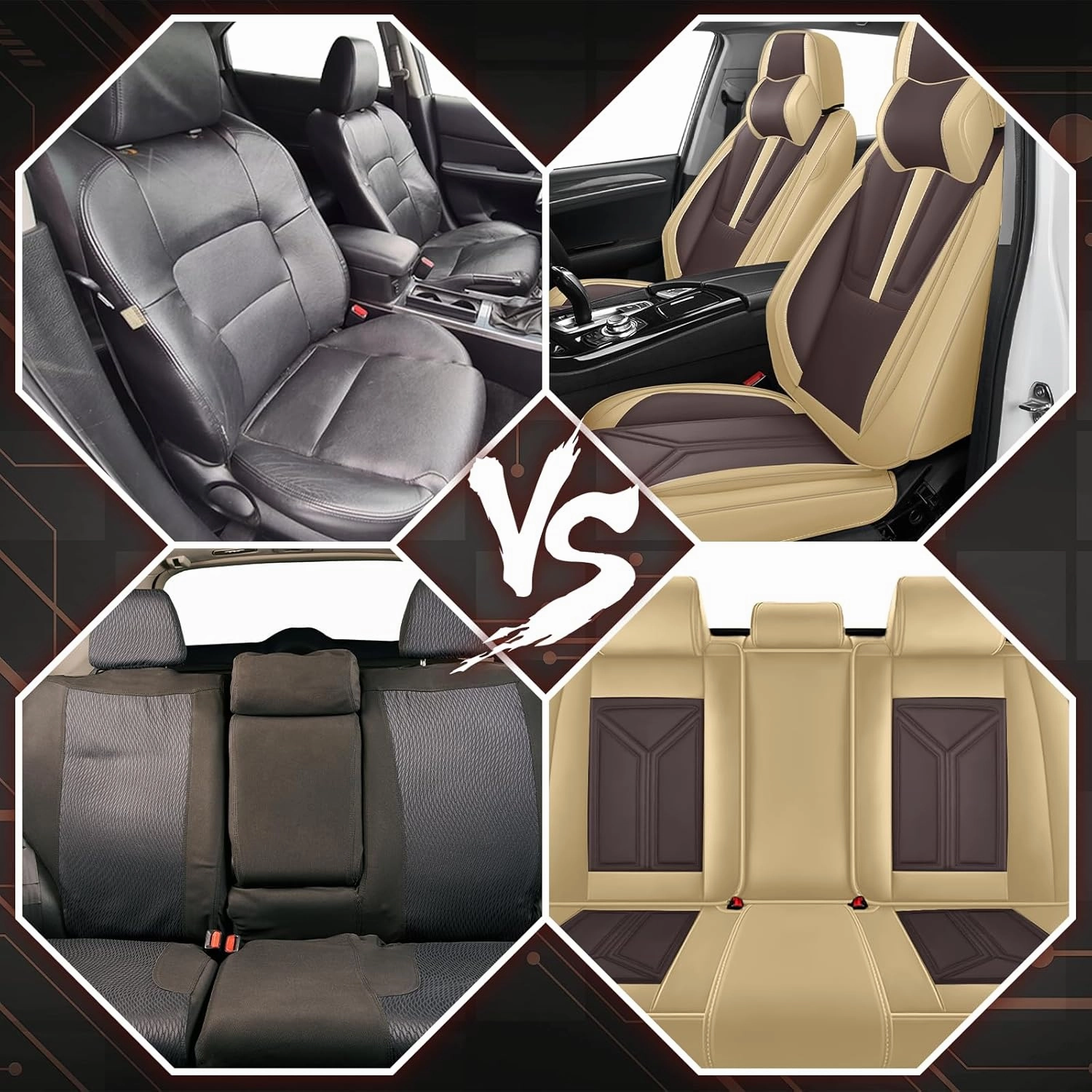 Car Seat Covers Fit for Toyota 4Runner 1999-2025 Modern Seat Cover with Airbag Compatibility, Premium Leather Seat Cover, All Weather Full Coverage Seat Covers (Full Set Luxury,Beige-Brown)