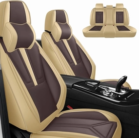 Car Seat Covers Fit for Toyota 4Runner 1999-2025 Modern Seat Cover with Airbag Compatibility, Premium Leather Seat Cover, All Weather Full Coverage Seat Covers (Full Set Luxury,Beige-Brown)