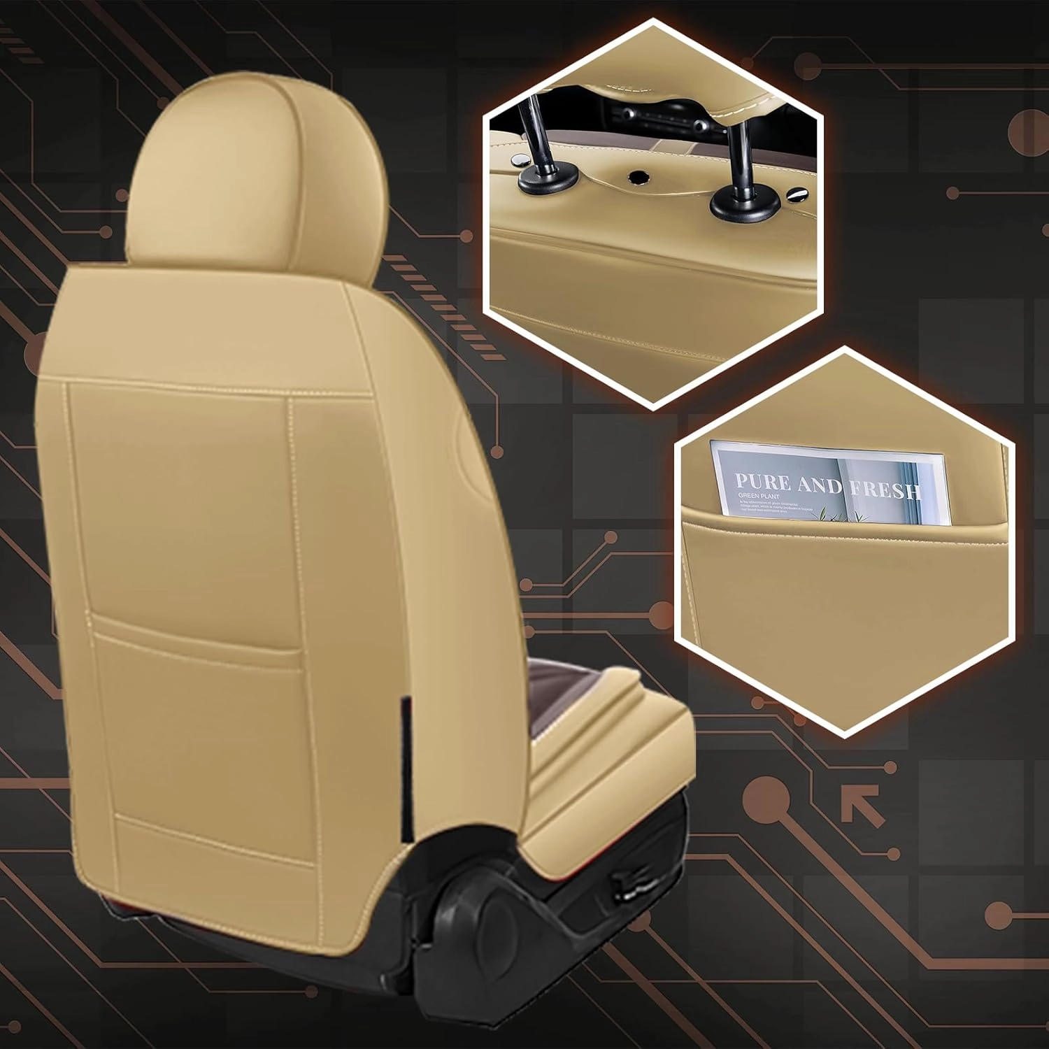 Car Seat Covers Fit for Toyota 4Runner 1999-2025 Modern Seat Cover with Airbag Compatibility, Premium Leather Seat Cover, All Weather Full Coverage Seat Covers (Full Set Luxury,Beige-Brown)