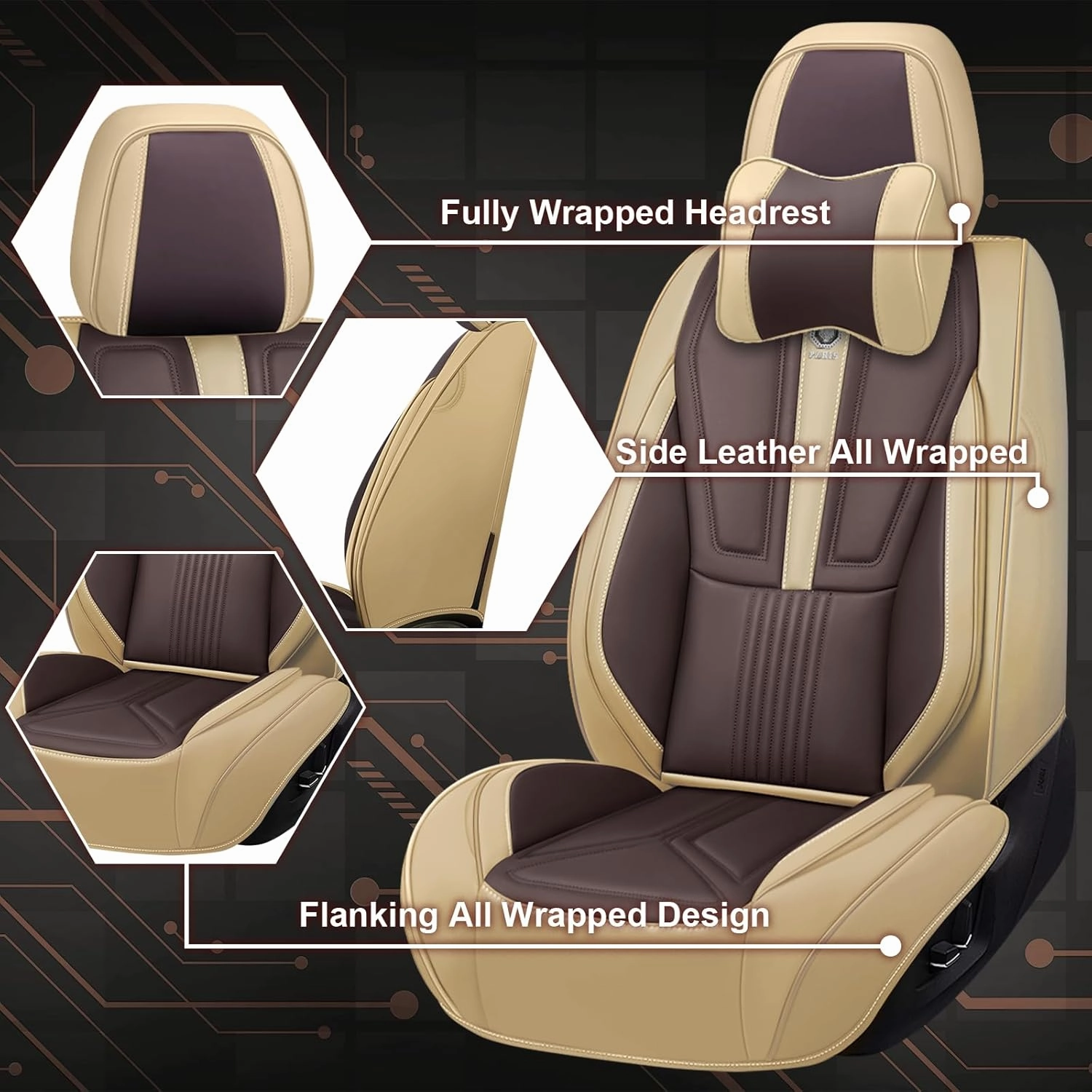 Car Seat Covers Fit for Toyota 4Runner 1999-2025 Modern Seat Cover with Airbag Compatibility, Premium Leather Seat Cover, All Weather Full Coverage Seat Covers (Full Set Luxury,Beige-Brown)