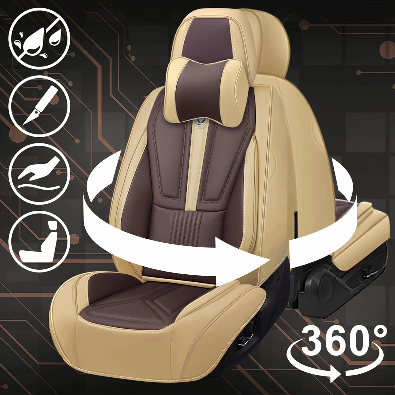 Car Seat Covers Fit for Toyota 4Runner 1999-2025 Modern Seat Cover with Airbag Compatibility, Premium Leather Seat Cover, All Weather Full Coverage Seat Covers (Full Set Luxury,Beige-Brown)