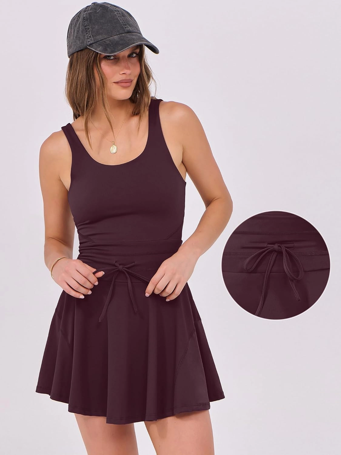 Caracilia Women's Tennis Mini Dresses Workout Built in Shorts Golf Athletic Sleeveless One Piece Summer Active Romper Dress