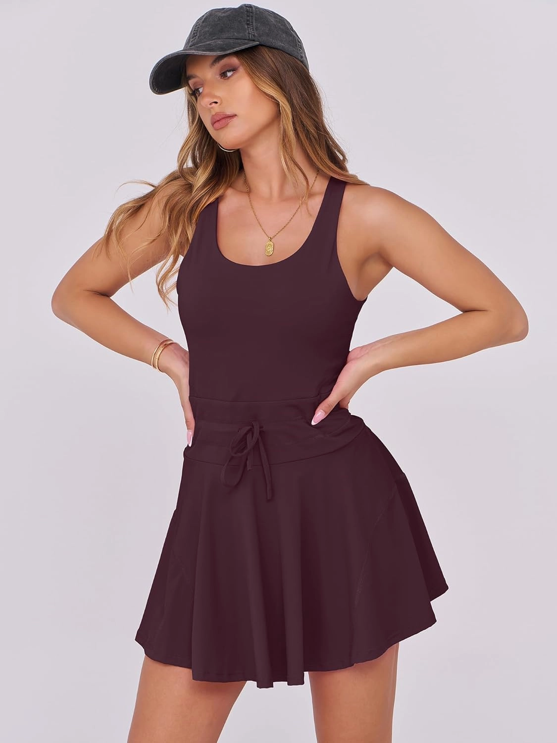 Caracilia Women's Tennis Mini Dresses Workout Built in Shorts Golf Athletic Sleeveless One Piece Summer Active Romper Dress
