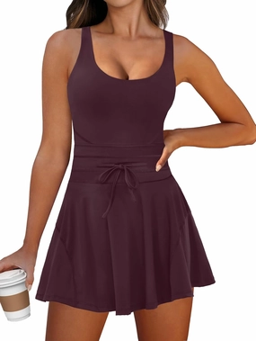 Caracilia Women's Tennis Mini Dresses Workout Built in Shorts Golf Athletic Sleeveless One Piece Summer Active Romper Dress