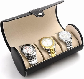 Carbon Fiber Watch Box with 4 Slots and Double Layer Jewelry Storage, PU Leather Storage Box - Compact 7.5x3.5 Inch Travel Design