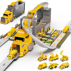 Carsky Truck Toy Cars for Toddlers Race Track Playset, Transport Car Carrier, Cars Toys Gift for Age 3 4 5 Years Old Boys Kids