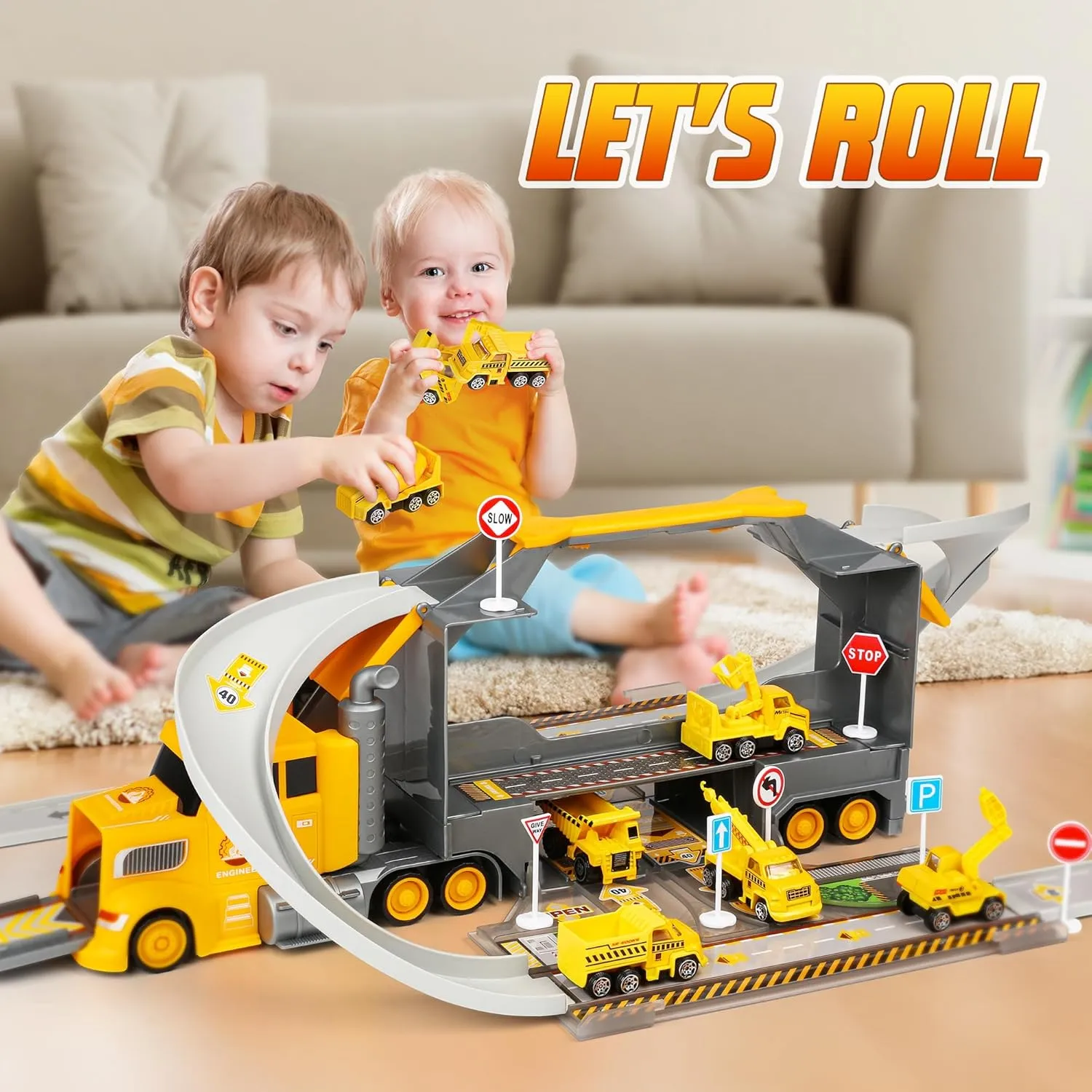 Carsky Truck Toy Cars for Toddlers Race Track Playset, Transport Car Carrier, Cars Toys Gift for Age 3 4 5 Years Old Boys Kids
