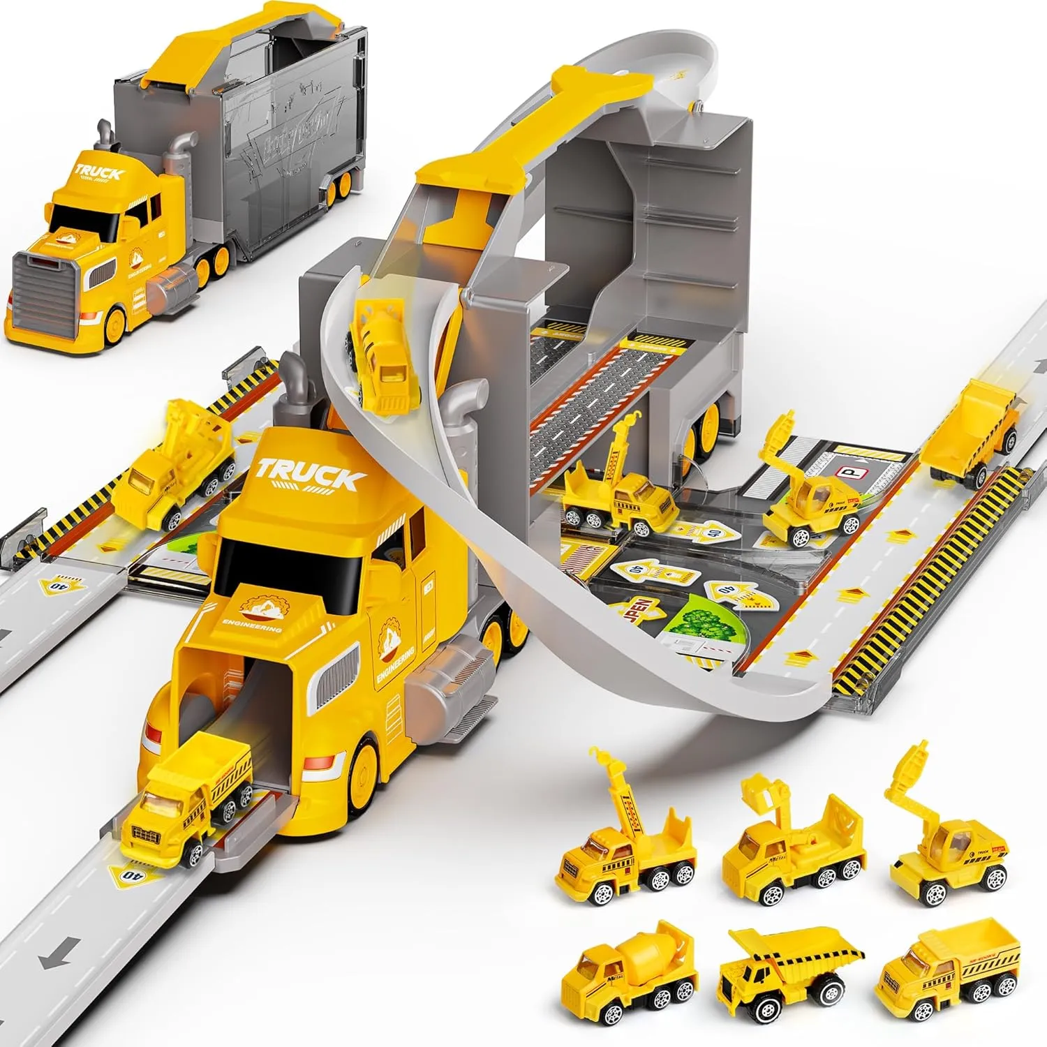 Carsky Truck Toy Cars for Toddlers Race Track Playset, Transport Car Carrier, Cars Toys Gift for Age 3 4 5 Years Old Boys Kids