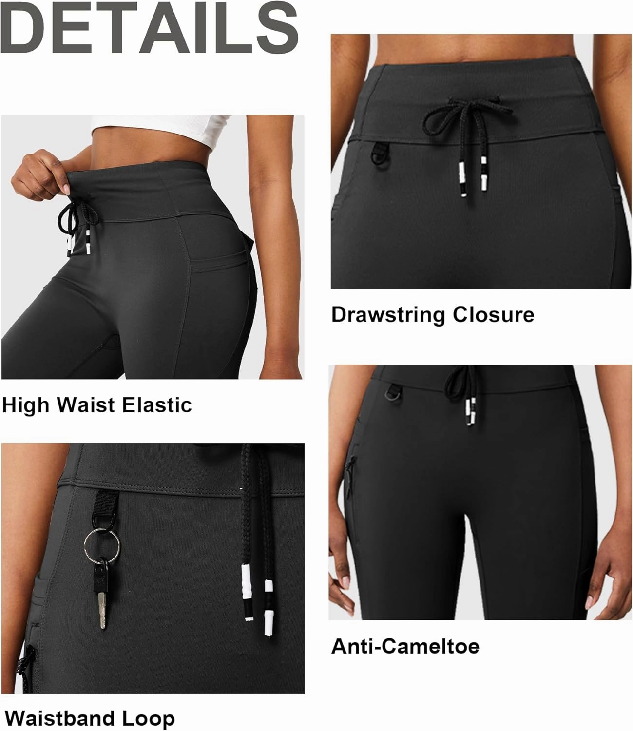 Casei Cargo Leggings with Pockets for Women Tummy Control Stretchy Soft Yoga Pants for Hiking Workout Drawstring Legging