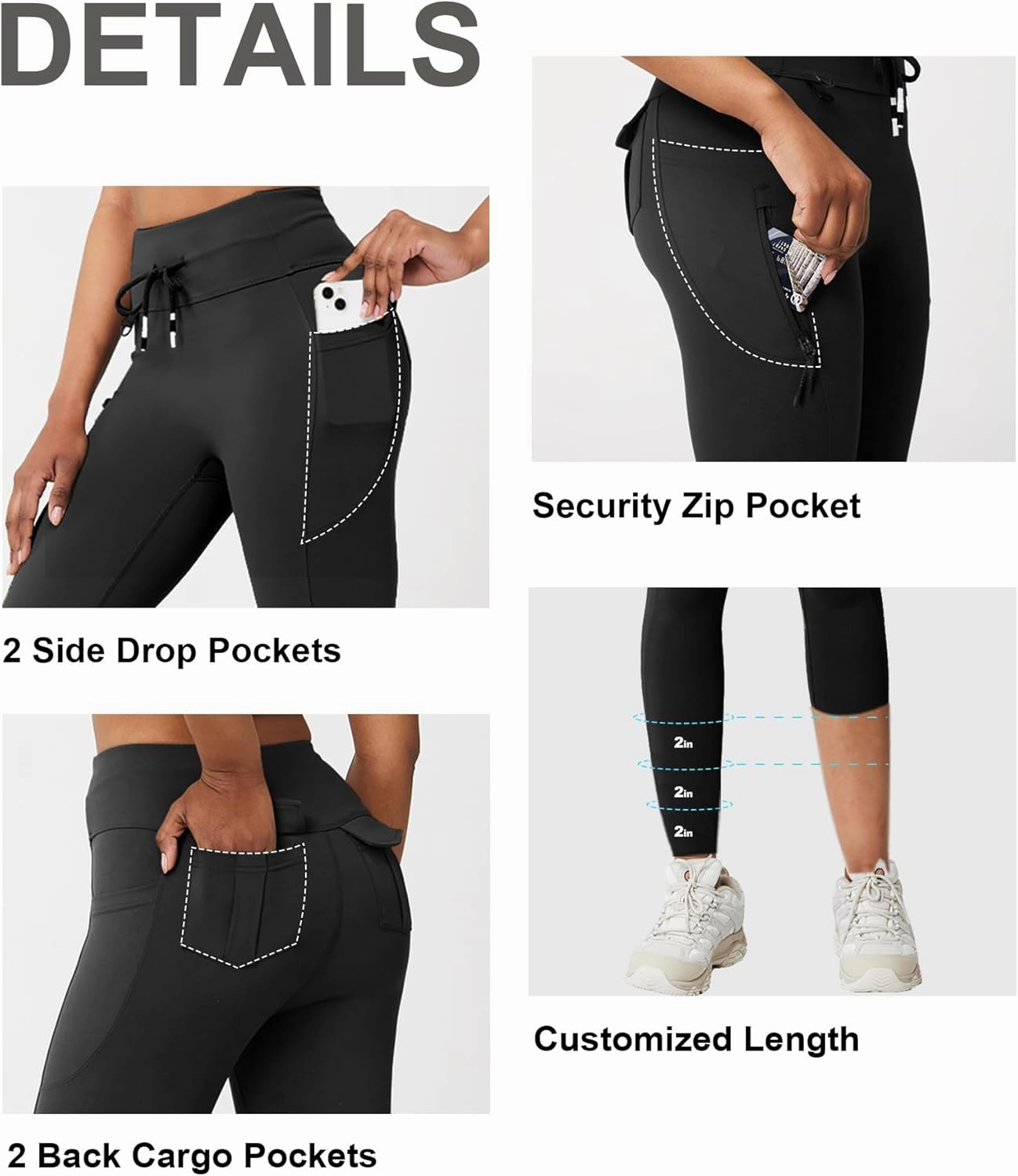 Casei Cargo Leggings with Pockets for Women Tummy Control Stretchy Soft Yoga Pants for Hiking Workout Drawstring Legging