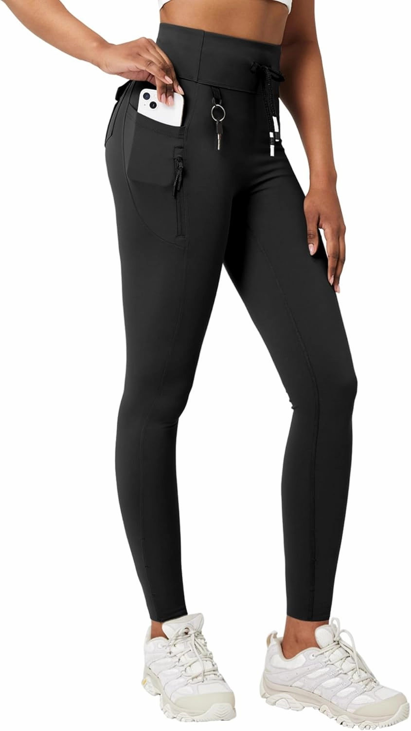 Casei Cargo Leggings with Pockets for Women Tummy Control Stretchy Soft Yoga Pants for Hiking Workout Drawstring Legging