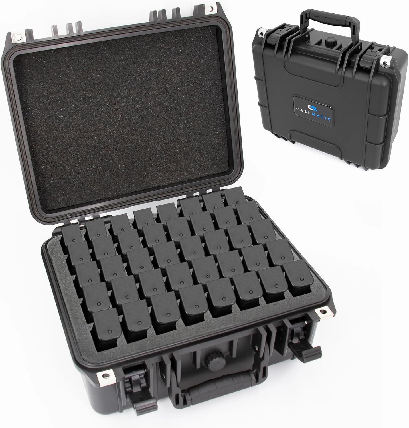 CASEMATIX 40 Pistol Magazine Storage Case - TSA Approved Waterproof Gun Magazine Storage for 40 9mm Magazines and Pistol Clips - Ultra Durable Ammo Storage with Reinforced Padlock Holes