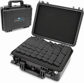 CASEMATIX 56 Pistol Magazine Storage Case - TSA Approved Waterproof Gun Magazine Storage for 9mm Magazines up to 5.5", Remove Foam Slots to Fit Larger Single Stack or Double Stack Pistol Clips