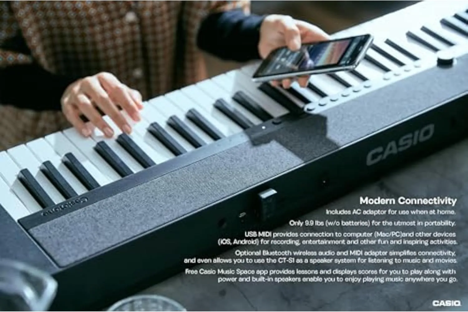 Casio Casiotone CT-S1 – 61-Key Touch-Sensitive Retro Keyboard | Sleek, Portable Design for Beginners to Pros | Stereo Grand Piano   60 AiX Tones | USB-MIDI Connectivity | Black
