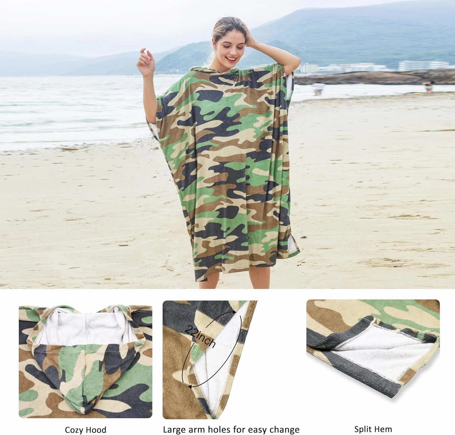 Catalonia Absorbent Surf Poncho Men Women, Quick Dry Towel Changing Poncho, Hooded Towel Poncho Adult, Changing Robe for Beach Surfing Swimming