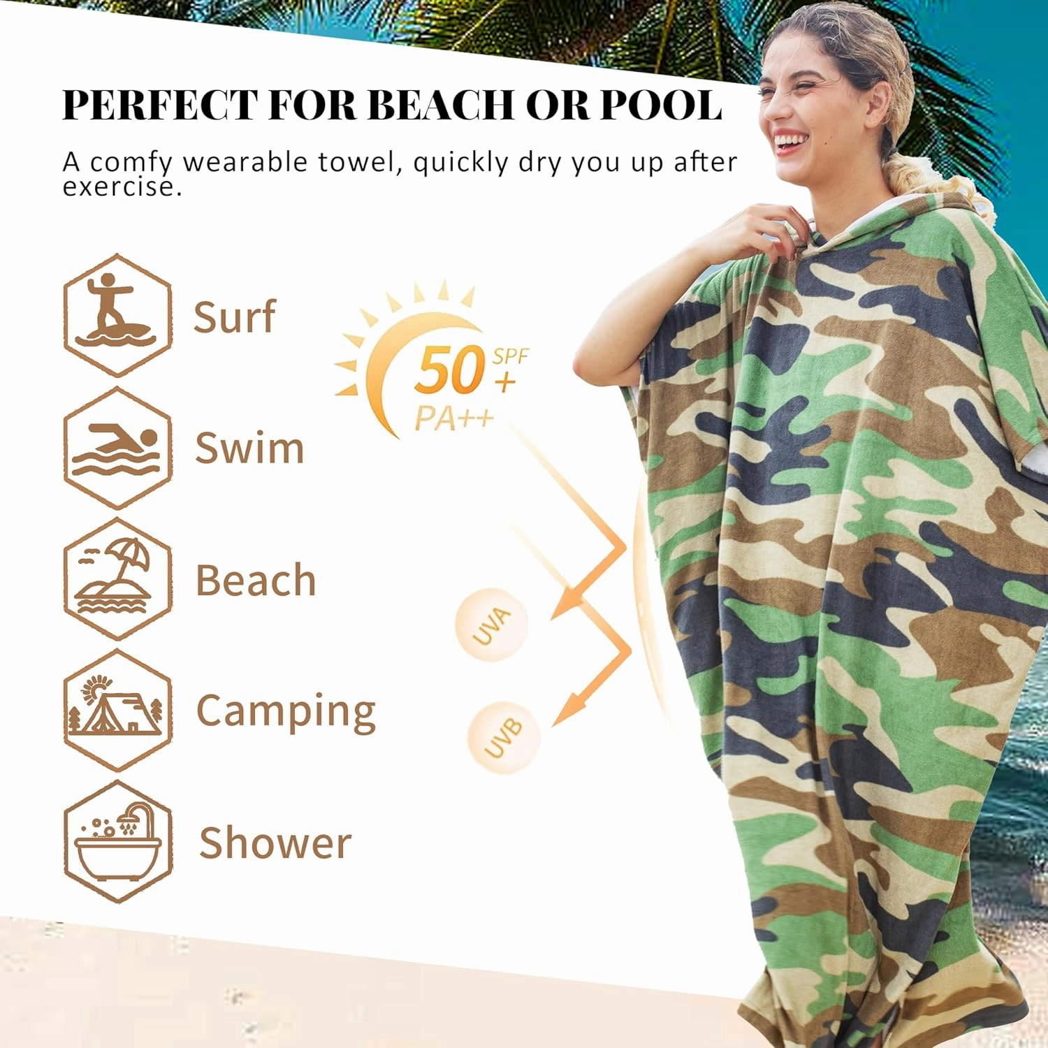 Catalonia Absorbent Surf Poncho Men Women, Quick Dry Towel Changing Poncho, Hooded Towel Poncho Adult, Changing Robe for Beach Surfing Swimming