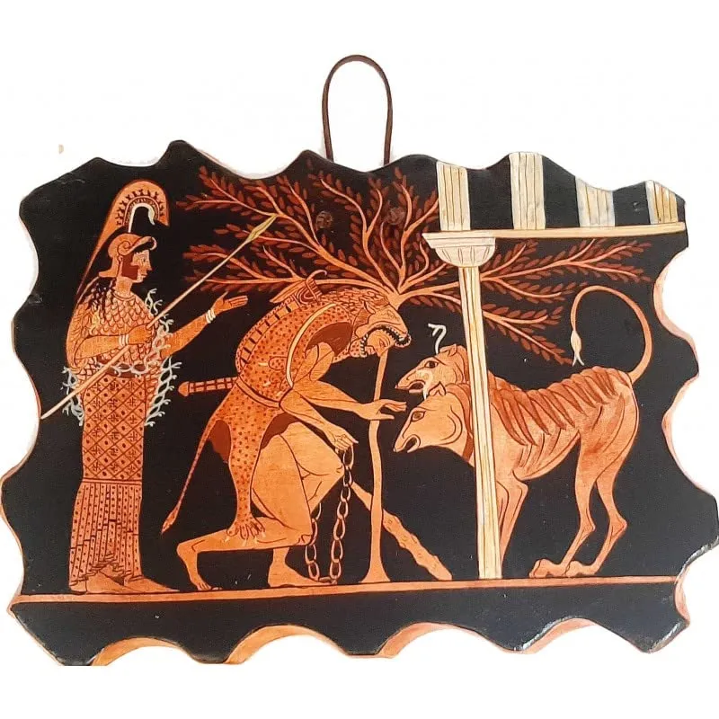 Ceramic Slab 26x20cm,Red figure Painting,Hercules and Cerberus
