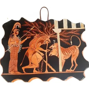 Ceramic Slab 26x20cm,Red figure Painting,Hercules and Cerberus