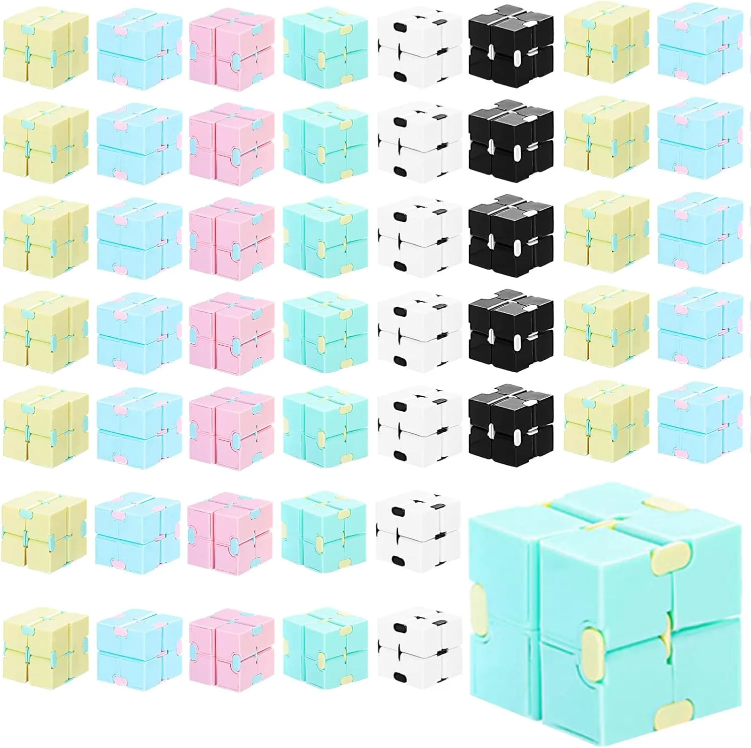 Chivao 48 Pcs Cube Sensory Toy Infinite Cube Fidget Toy Stress Relieving Handheld Infinite Flipping Hand Desk Gift Portable Blocks for Teen Adult Anxiety Stress Relief Sensory(Macaron Style)