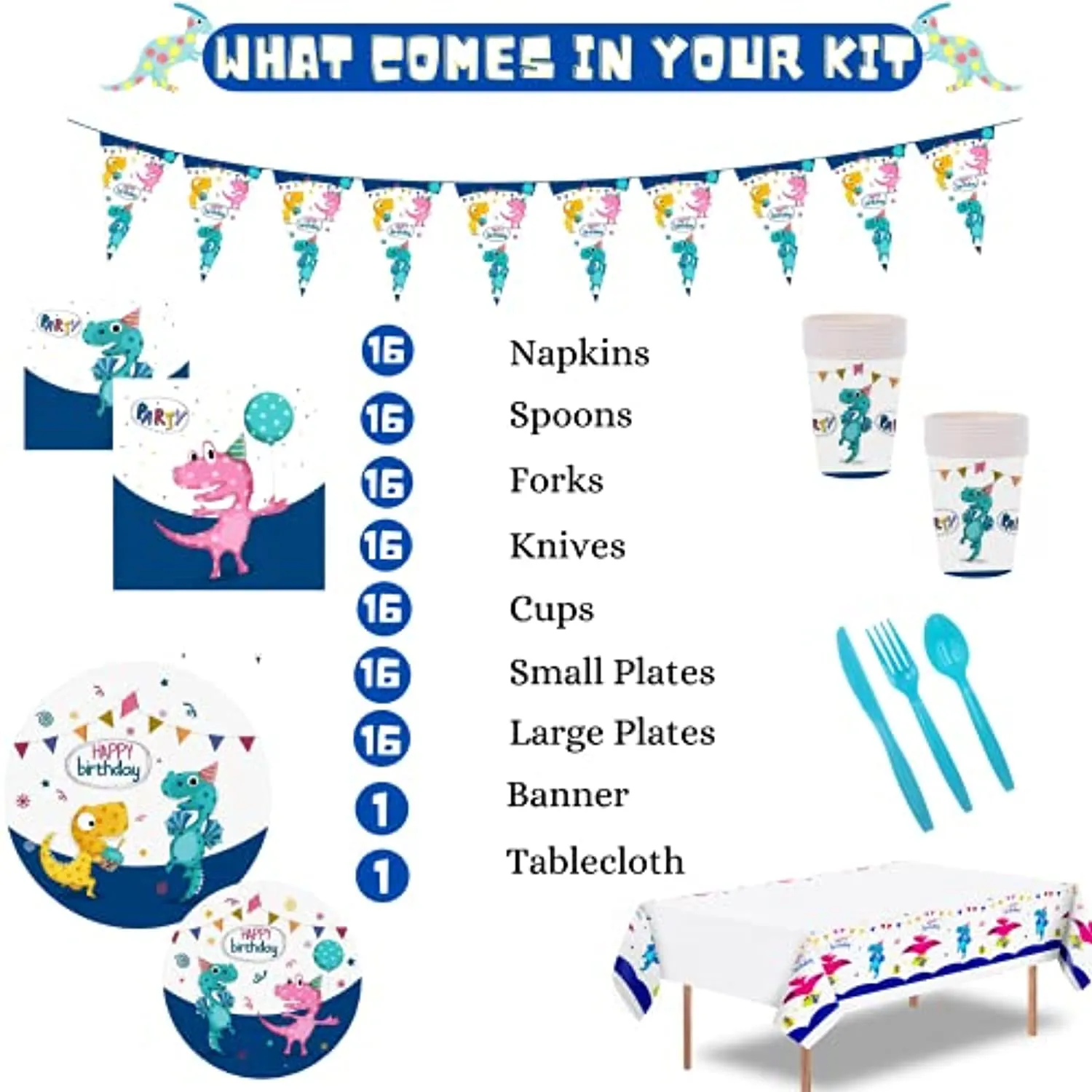 Chooling Dinosaur Birthday Party Supplies Set for Daughter Son- Dinosaur Themed Party for Birthday Decoration-Disposable Paper Plates, Tableware,Cups, Napkins, Plastic Table Cloth, Banner Serves 16 Guests
