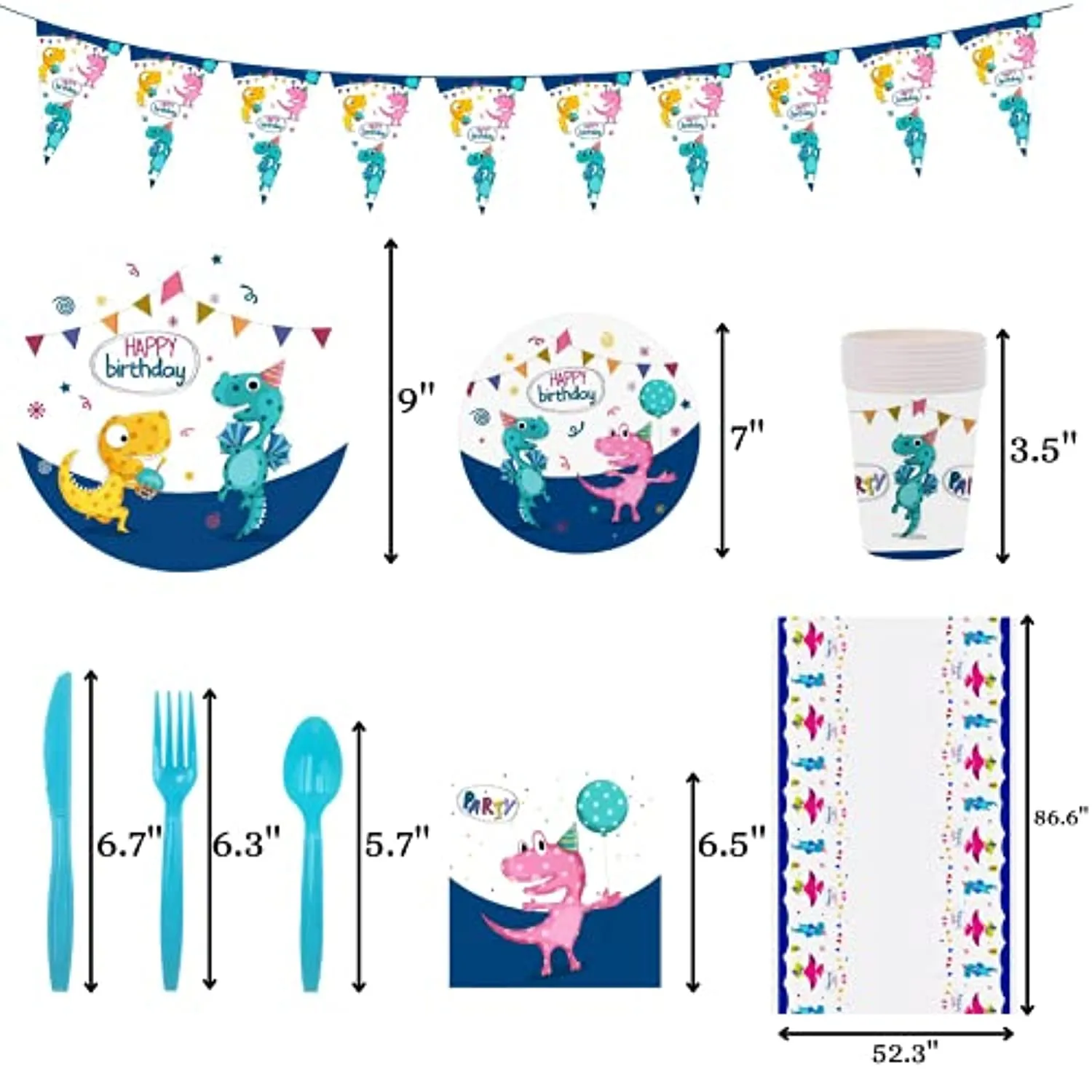 Chooling Dinosaur Birthday Party Supplies Set for Daughter Son- Dinosaur Themed Party for Birthday Decoration-Disposable Paper Plates, Tableware,Cups, Napkins, Plastic Table Cloth, Banner Serves 16 Guests