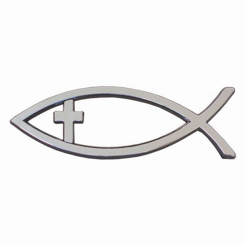 Christian Fish with Cross Emblem - Large - Adhesive