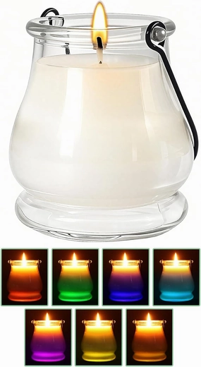 Citronella Candles Outdoor Color Changing LED, 14 oz Large Candle Lemongrass Scent, Portable Glass Jar Scented Candle, 40  Hour Burn Time for Outdoor Patio Garden Camping Gear