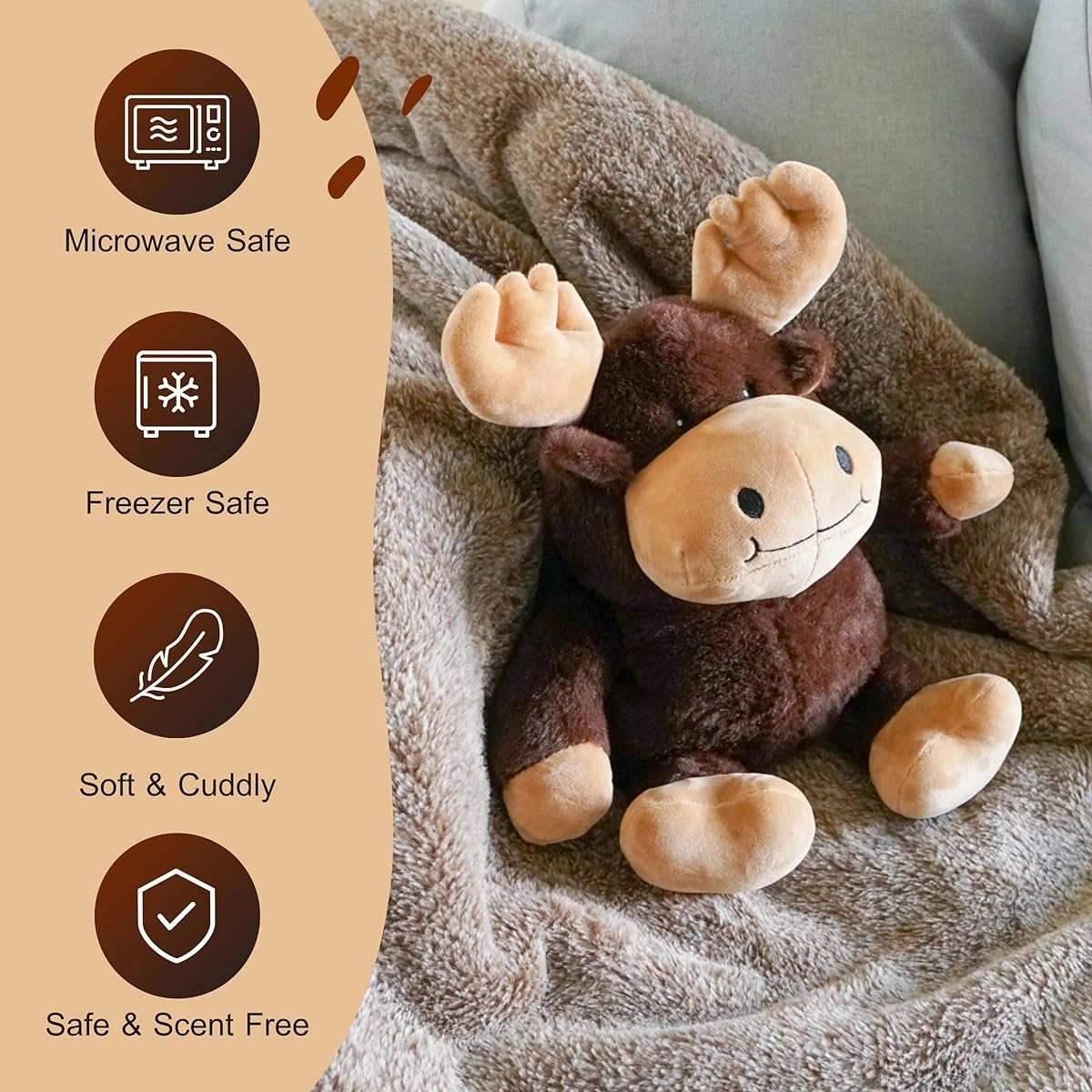 CL Toys and Games Weighted Plush Moose Toy for Kids, Stuffed Animals for Anxiety Relief, 3 Pounds and Odorless, Microwave and Freezer Safe