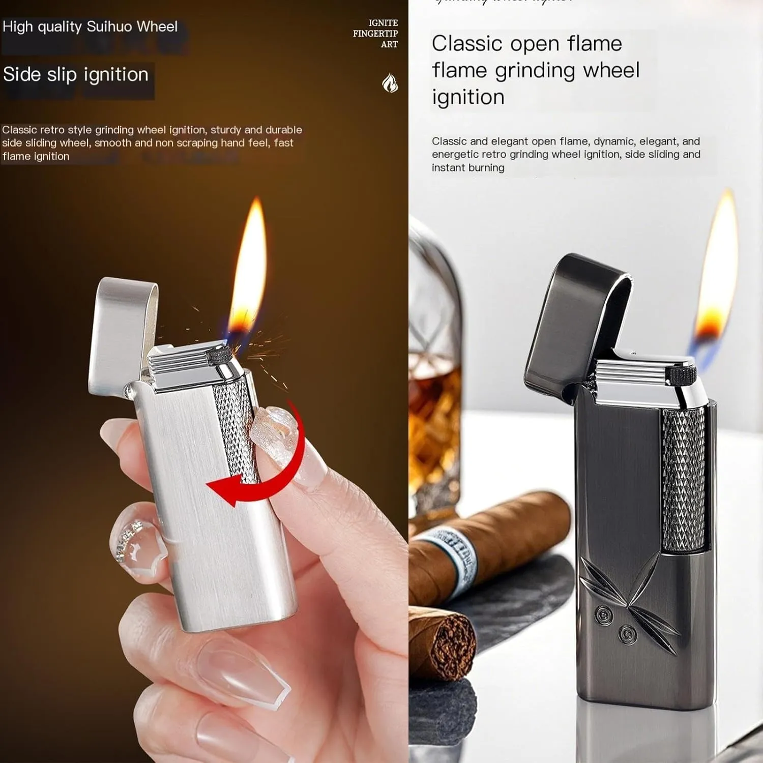 Classic Soft Flame Flint Wheel Butane Gas Refillable Lighter with Adjustable Flame Control(C)