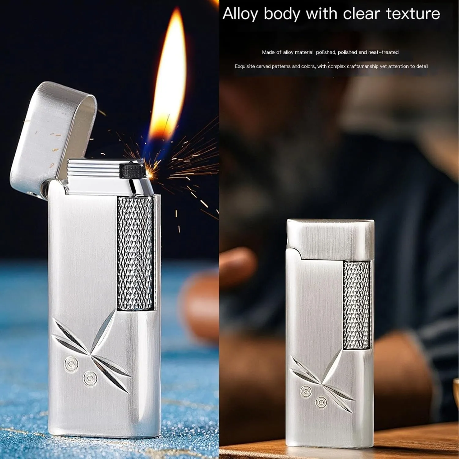 Classic Soft Flame Flint Wheel Butane Gas Refillable Lighter with Adjustable Flame Control(C)