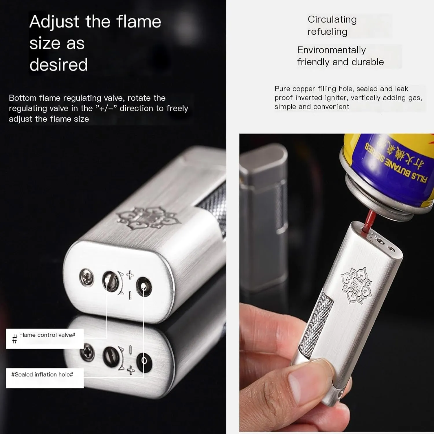 Classic Soft Flame Flint Wheel Butane Gas Refillable Lighter with Adjustable Flame Control(C)