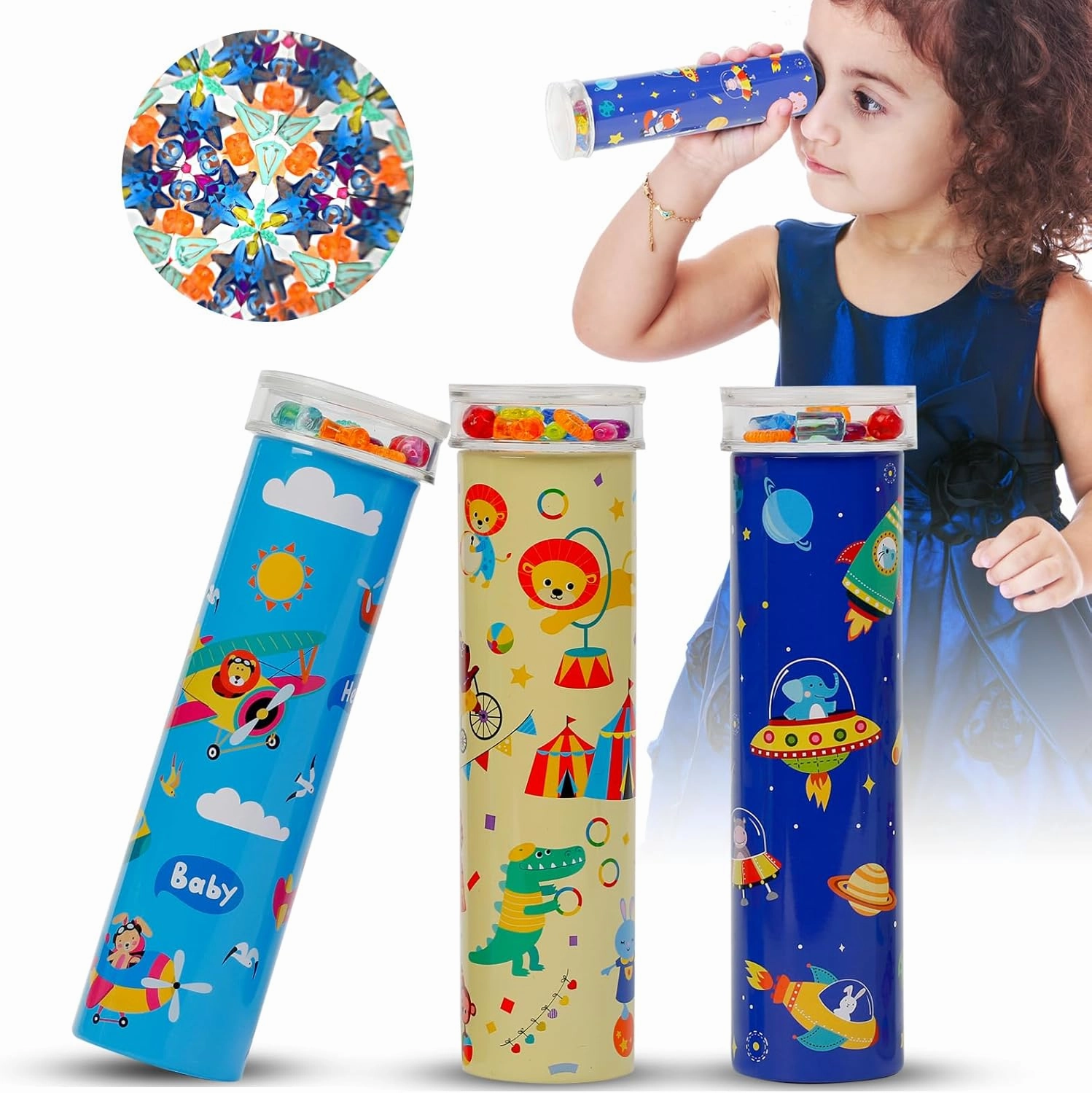 Classic Tin Kaleidoscope Kit 3 Pack- Original Retro Toy - Magic Educational Toys for Kids - Nostalgic Metal Toys - Gift for Boys and Girls - Party Favors Decorations