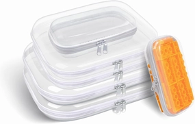 Clear Hard Plastic Zipper Case,Transparent Double Zippers Hard Pouch with 6pcs,Portable Travel Organizer Bin for Toy Storage