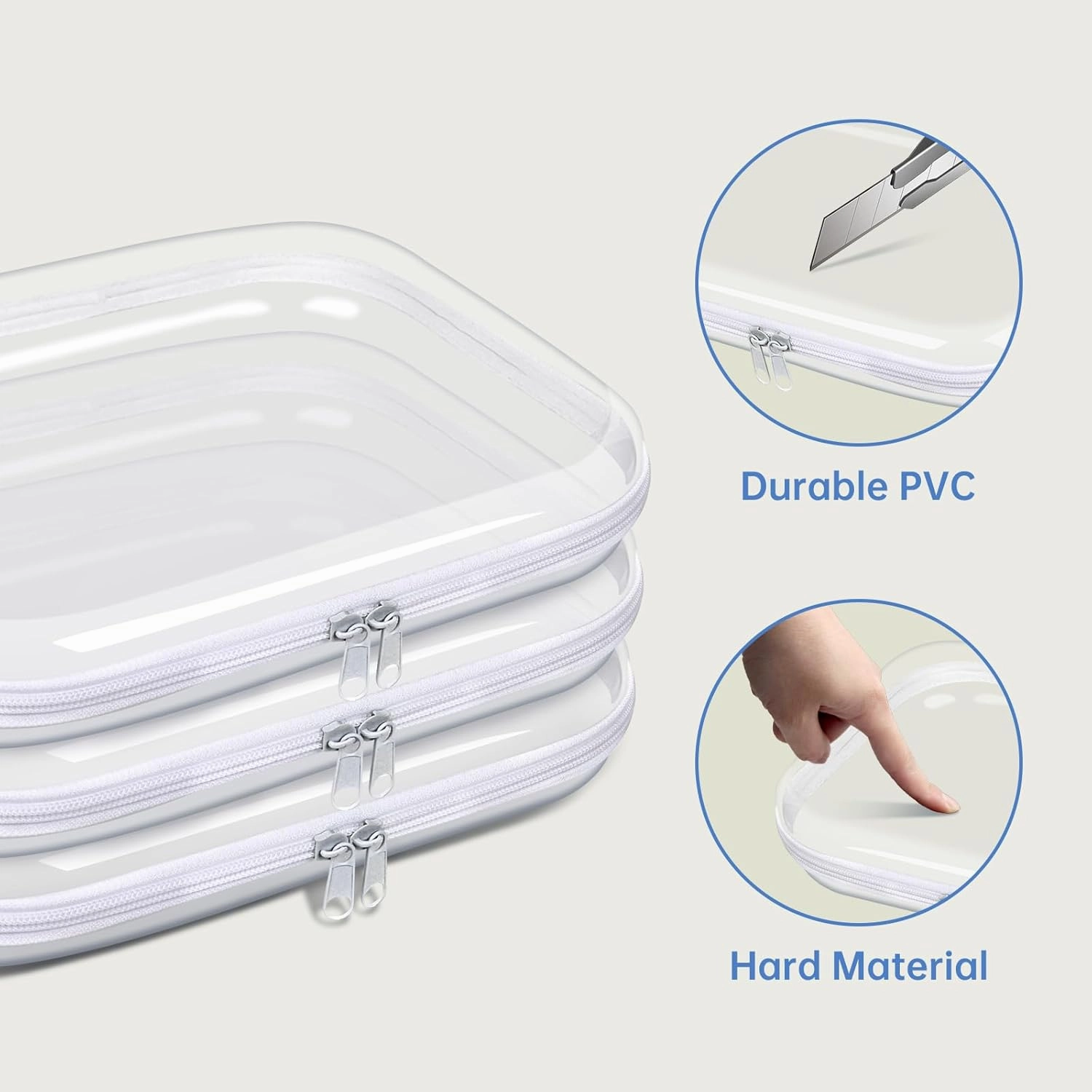 Clear Hard Plastic Zipper Case,Transparent Double Zippers Hard Pouch with 6pcs,Portable Travel Organizer Bin for Toy Storage