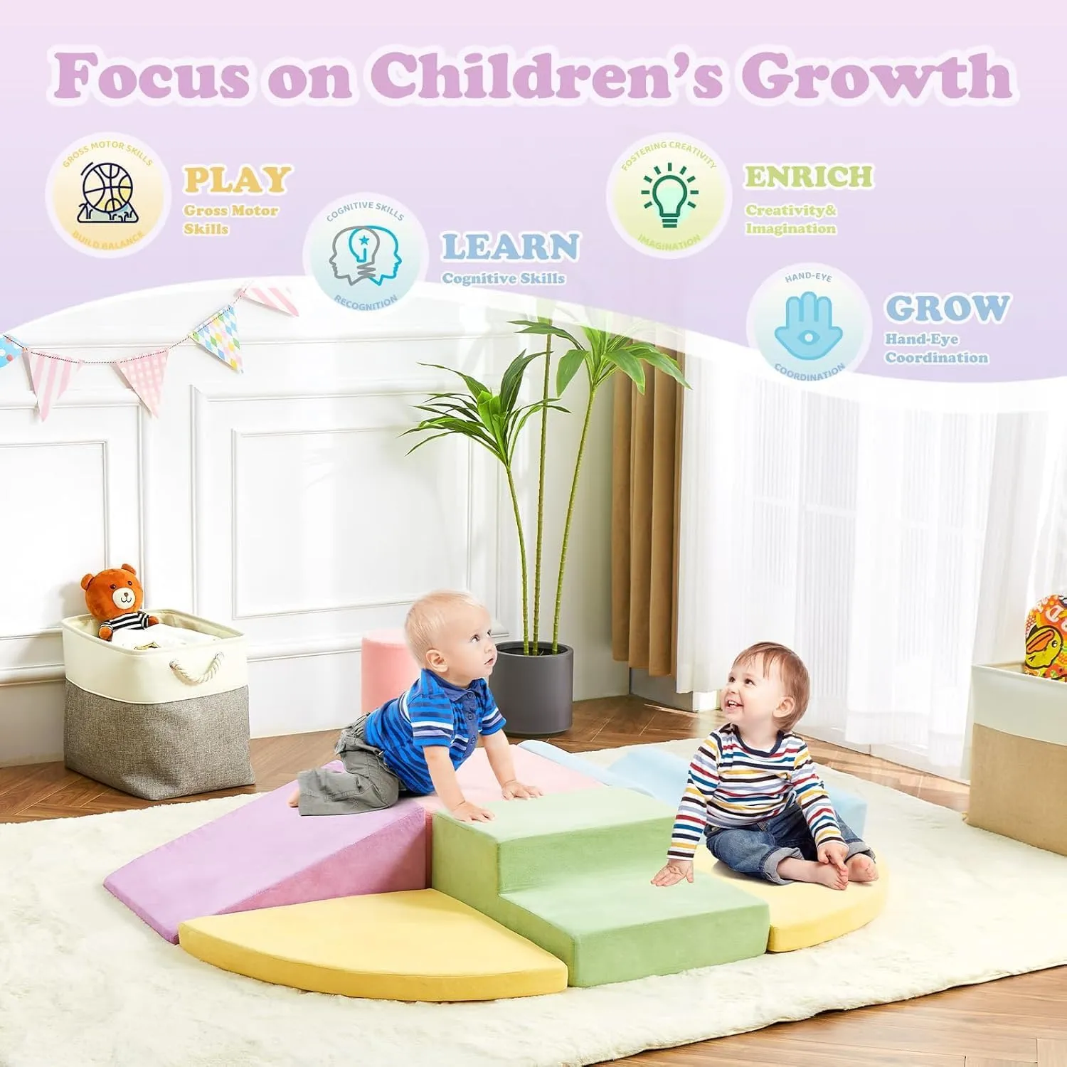 Climbing Toys for Toddlers, Toddler Climbing Toys Indoor, 7-Piece Soft Foam Climbing Blocks Set, Toddler Playtime Corner Climber Indoor Foam Play Gym for Climbing Crawling and Sliding