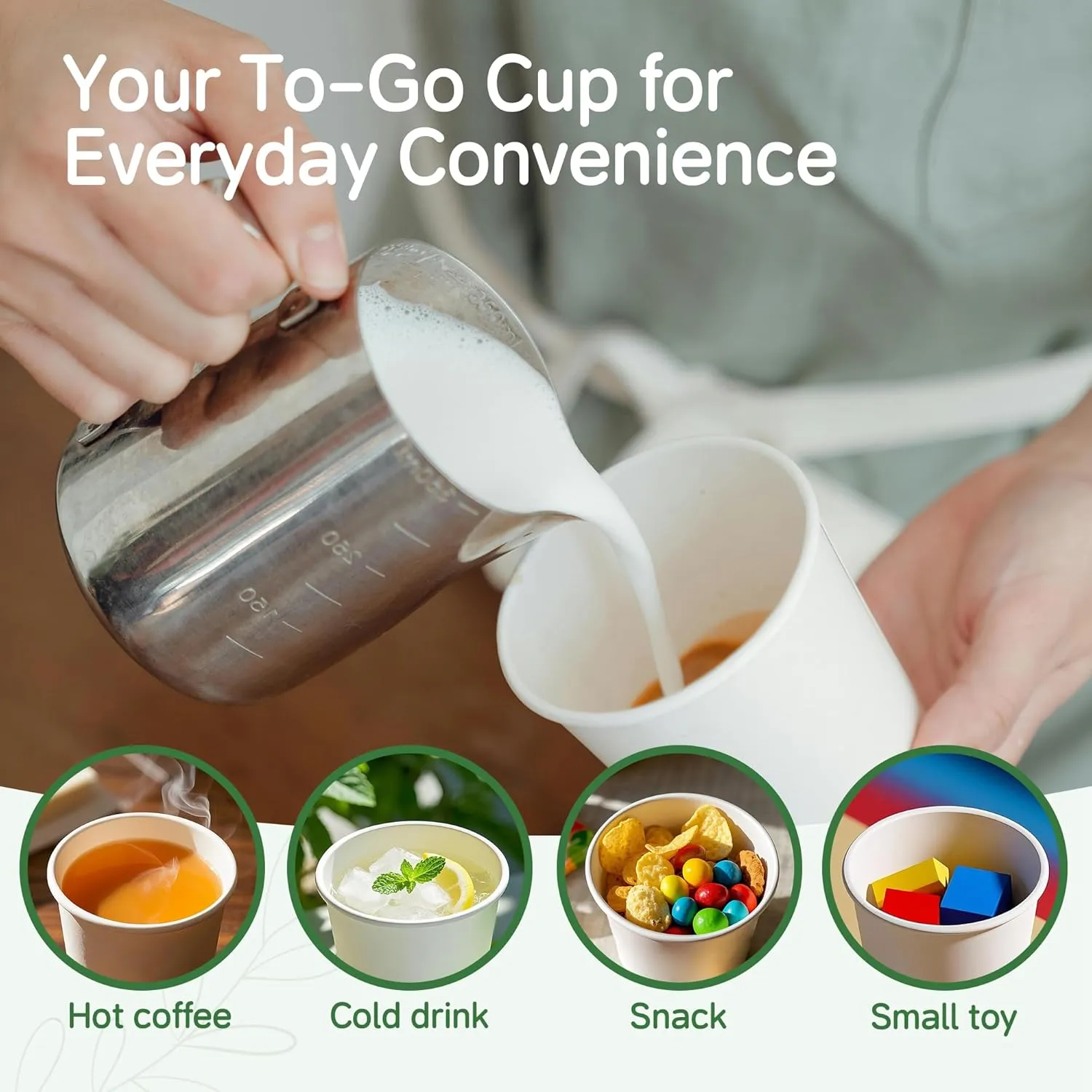 Coffee Cups 16 oz 200 Pack, Disposable Paper Cups for Hot Beverage Drinking, White Hot Cups Suitable for Party, Picnic, Travel, and Events
