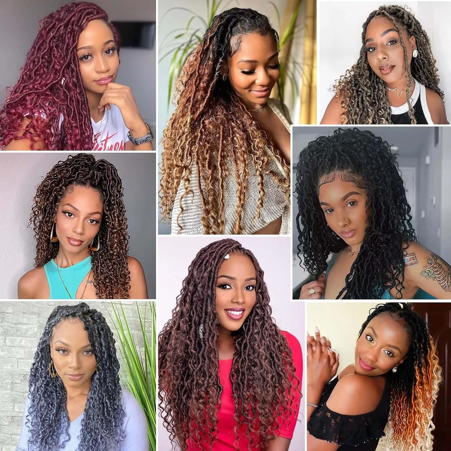 Col Bling 14 Inch 8 Packs Goddess Locs Crochet Hair Ombre Faux Locs Crochet Hair for Women Pre Looped Boho River Locs Hair with Curly Ends Synthetic (#T27)
