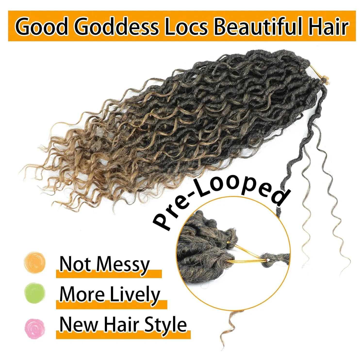 Col Bling 14 Inch 8 Packs Goddess Locs Crochet Hair Ombre Faux Locs Crochet Hair for Women Pre Looped Boho River Locs Hair with Curly Ends Synthetic (#T27)
