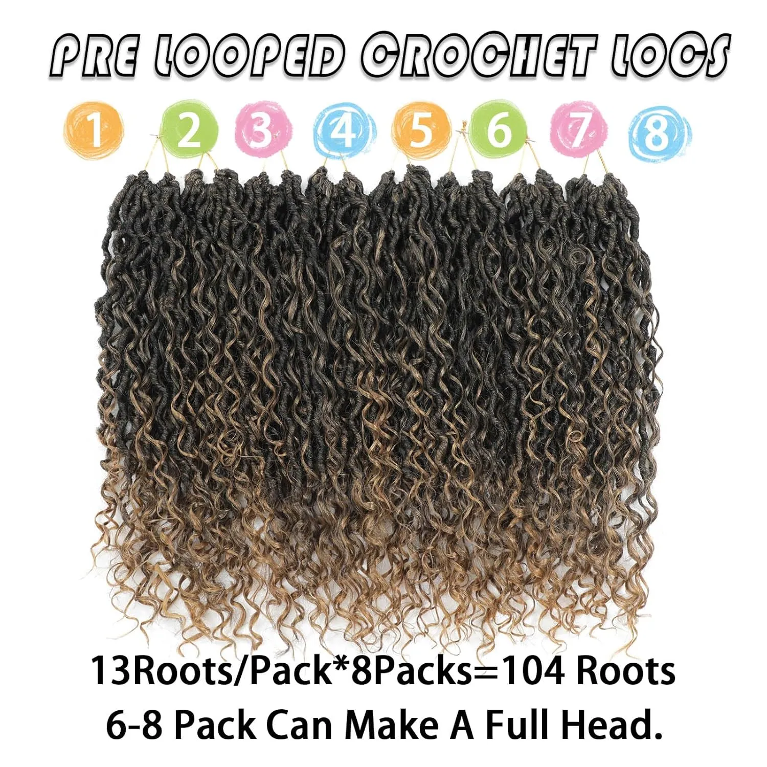 Col Bling 14 Inch 8 Packs Goddess Locs Crochet Hair Ombre Faux Locs Crochet Hair for Women Pre Looped Boho River Locs Hair with Curly Ends Synthetic (#T27)